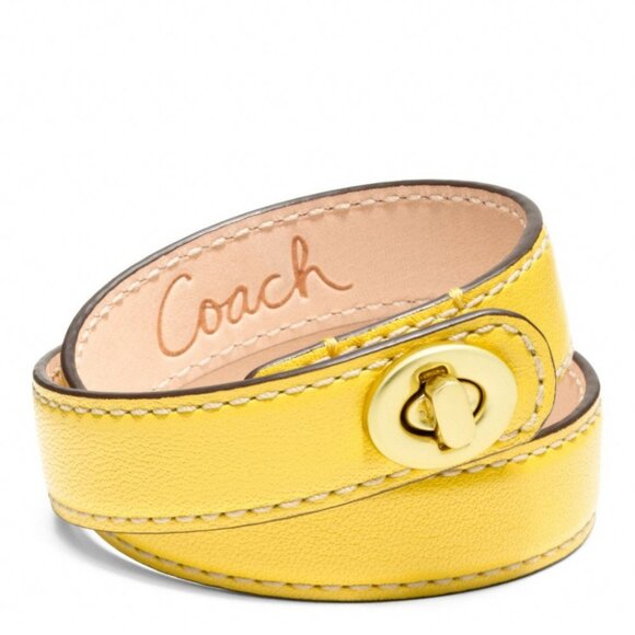 Coach 96317 Leather Double Wrap Turnlock Bracelet Yellow - Picture 1 of 7